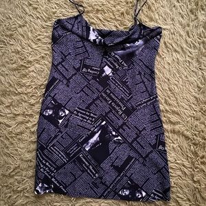 Re-Named Newspaper Print Cowl Neck Dress